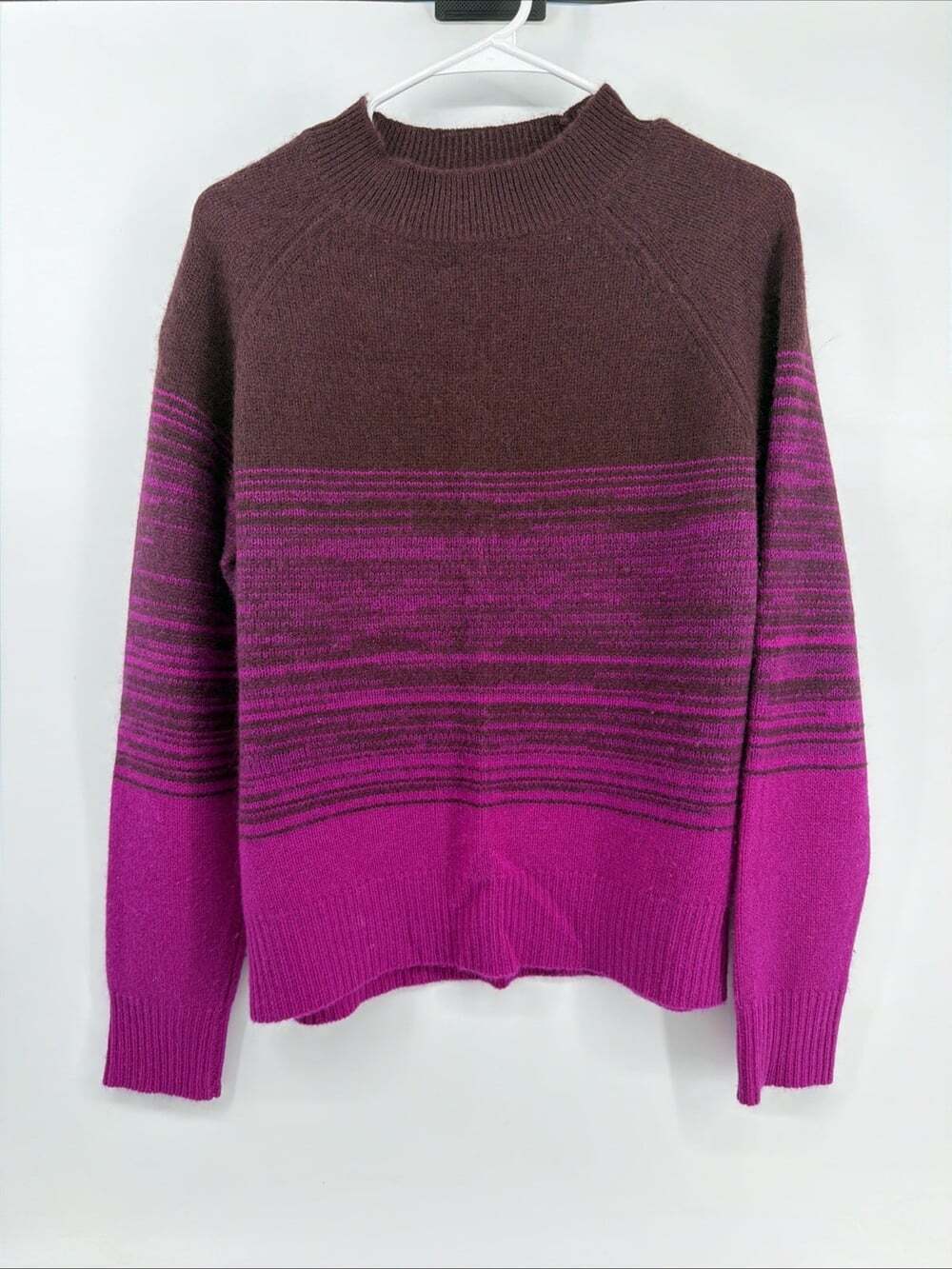 Womens C By Bloomingdale’s 100% Cashmere Mock Neck Striped Sweater Size L Purple